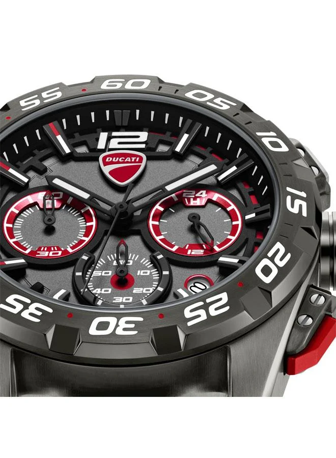 Ducati DT012 Gunmetal Red Dial Black Silicone-Nylon Strap Chronograph Watch for Men - 42mm