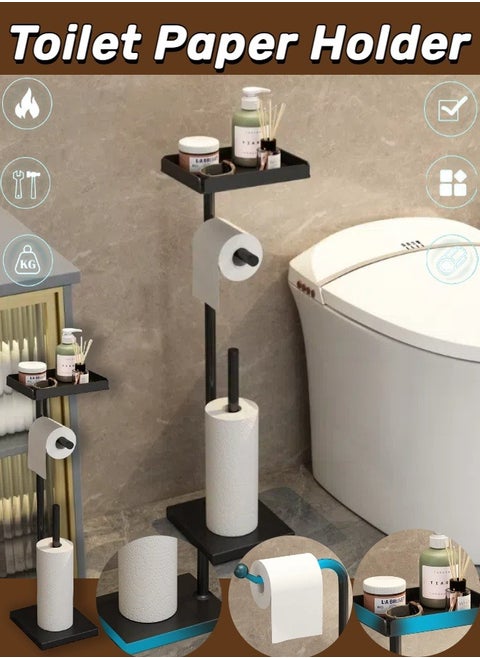 Toilet paper holder for 3-4 rolls of toilet paper with heavy duty base, Toilet paper roll holder organiser with tray, Multi-functional freestanding, Suitable for bathrooms