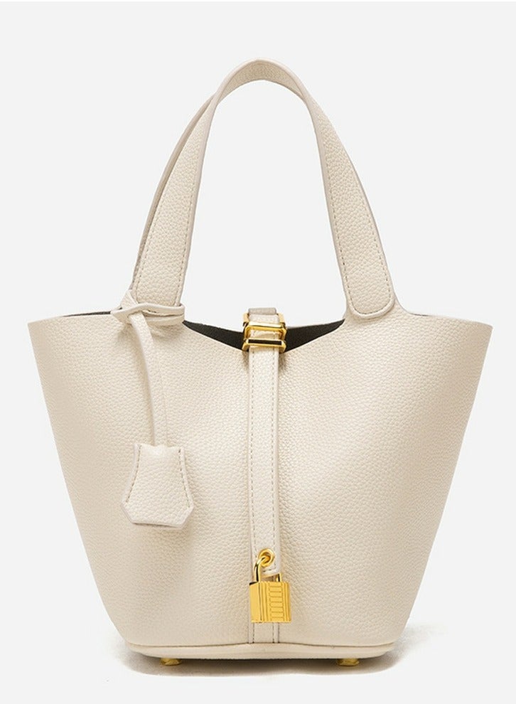 Loquat Small Bucket Bag for Women Simple Style Hobo Bucket Handbag Cream White  - Image 1