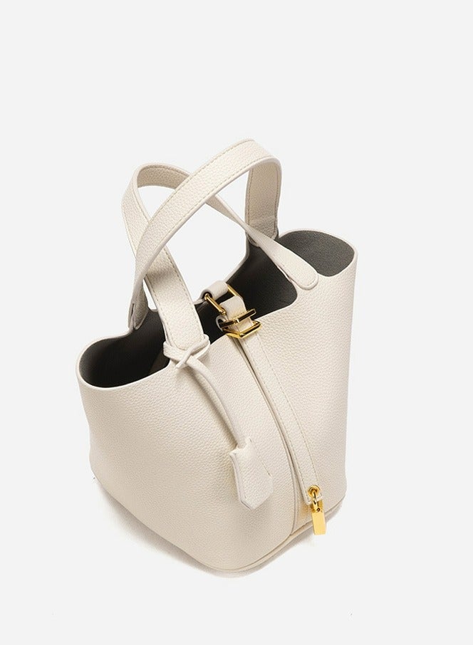 Loquat Small Bucket Bag for Women Simple Style Hobo Bucket Handbag Cream White  - Image 2