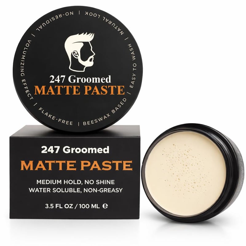 247 Groomed 247 بومادة مطفية مصففة للرجال والنساء | تثبيت متوسط طوال اليوم، لمسة لمعة منخفضة لجميع أنواع الشعر | معجون كثيف يضيف حجمًا وملمسًا | قائم على شمع النحل - Image 1