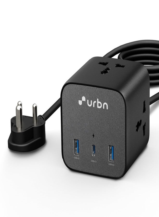 URBN 6-in-1 Qube Core Power Strip | 3 Universal Sockets (2500W) + 3 USB Ports (20W PD) | Fast Charging | Heavy Duty 2m Power Cord | Surge Protection | 1 Year Warranty (Black) - Image 1