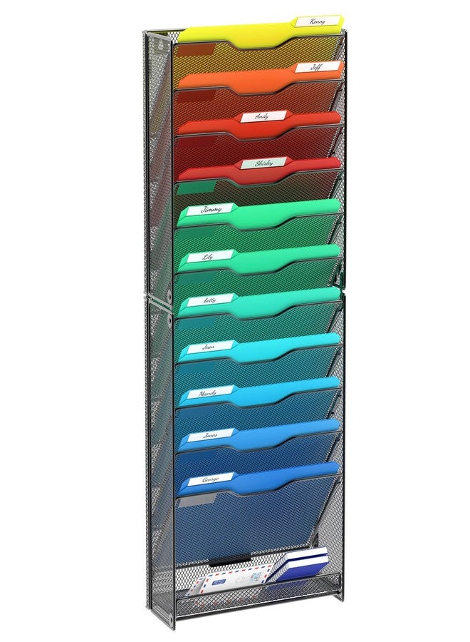 samstar 12 Tier Wall File Organizer, Hanging Wall Mount File Holder Paper Folder Mail Organizer, Mesh Metal, Black. - Image 1