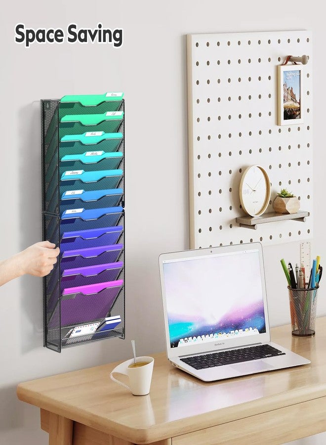 samstar 12 Tier Wall File Organizer, Hanging Wall Mount File Holder Paper Folder Mail Organizer, Mesh Metal, Black. - Image 2