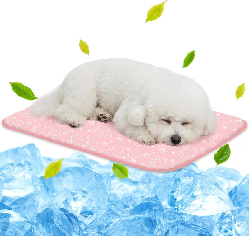 NWK Pet Cooling Mat Ice Silk Cooling Mat for Dogs & Cats Portable & Washable Pet Cooling Blanket, Car Seats, Beds for Summer (Medium (27.5'' x 20'' x 0.3''), Pink Cat) - Image 1