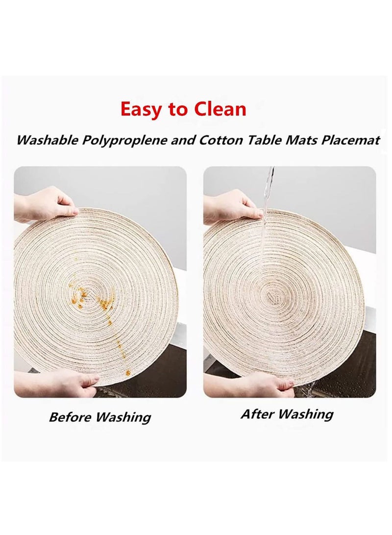 Y&D Placemats, Round Braided Placemats for Dining Table Diameter 15 inches, Woven Heat Resistant Anti-Slid Cotton Washable Kitchen Mats (Beige, Set of 6) - Image 4