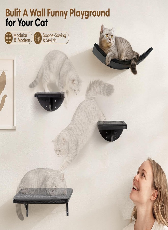 PELUOMOZ Cat Wall Shelves Set of 2, Black Solid Wood Cat Lounging Shelf with Grey Sisal Cushion, Wall-Mounted Space-Saving Climbing Shelf, Window Perch for Kittens & Cats, Black Furniture for Indoor - Image 4