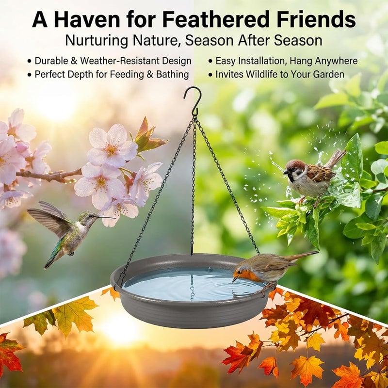 CARGEN Bird Bath Hanging Bird-Feeder - Garden Bird Bat Bird Feeder Plate Hanging Tray Bird Bath Tray Hanging Bird Water or Bird Seed Hanging Bird Baths for Outdoors - Image 5