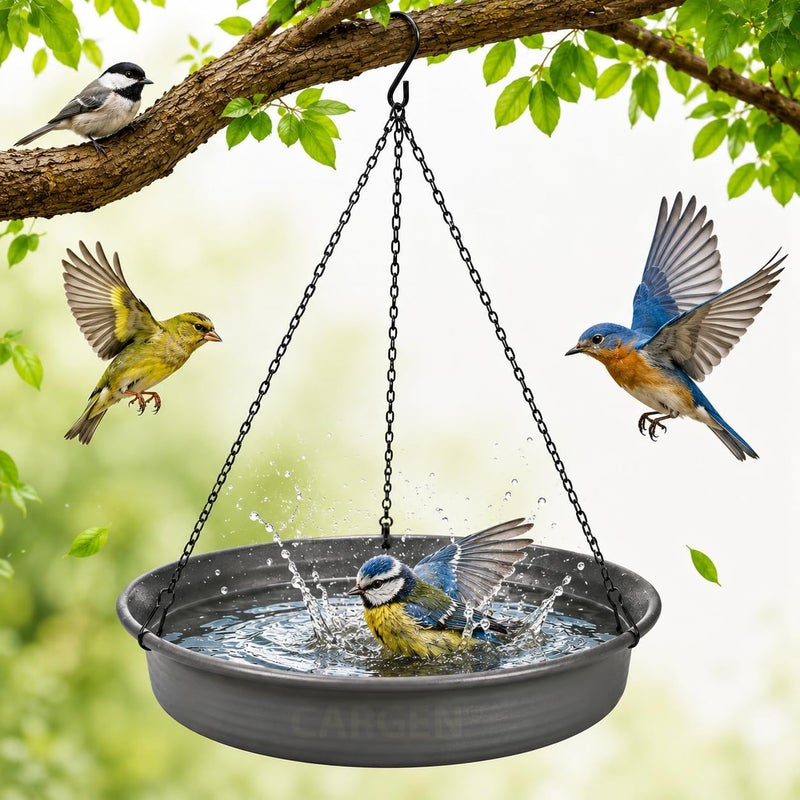 CARGEN Bird Bath Hanging Bird-Feeder - Garden Bird Bat Bird Feeder Plate Hanging Tray Bird Bath Tray Hanging Bird Water or Bird Seed Hanging Bird Baths for Outdoors - Image 1