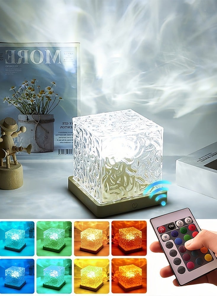 16-Color Water Ripple Night Light – Creative Bedside Flame & Romantic Table Lamp with Starry Sky Projection, USB Rechargeable - Image 1