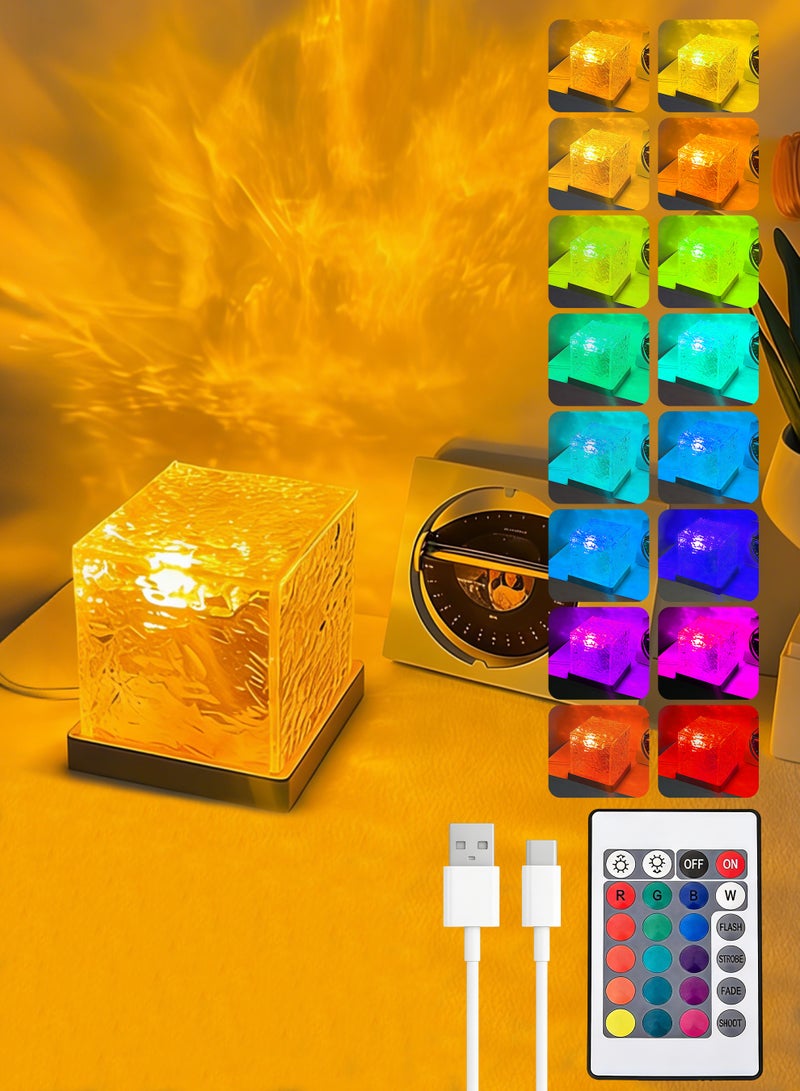 مصباح ليلي بتأثير تموج المياه 16 لون – مصباح طاولة إبداعي رومانسي مع عرض السماء المرصعة بالنجوم، قابلة للشحن عبر USB - Image 1