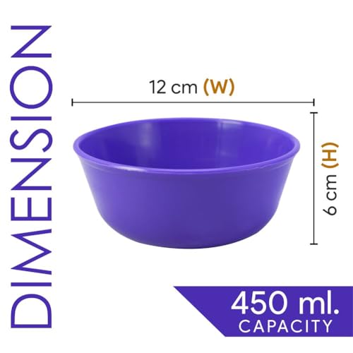 Wonder Homeware Sigma 500 Unbreakable BPA Free Plastic Bowl Set for Cereal, Salad, Rice, Soup, Pasta, Snack Bowl, Microwave Safe, Dishwasher Safe, 3 Pcs, 450 ml (Violet) - Image 2