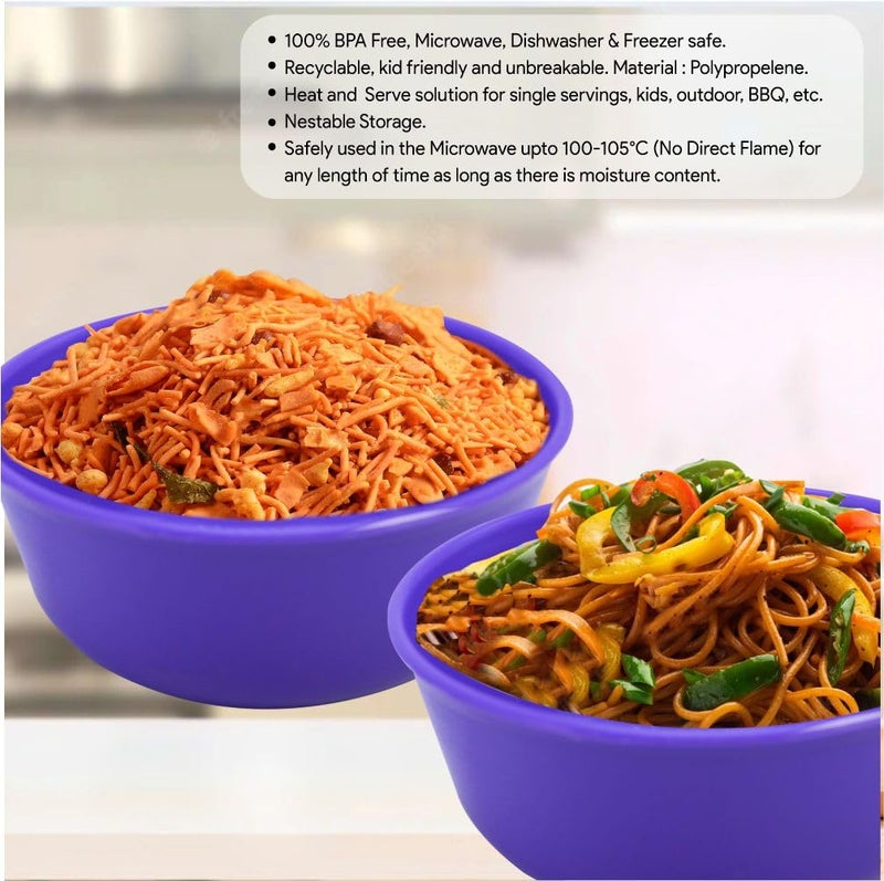 Wonder Homeware Sigma 500 Unbreakable BPA Free Plastic Bowl Set for Cereal, Salad, Rice, Soup, Pasta, Snack Bowl, Microwave Safe, Dishwasher Safe, 3 Pcs, 450 ml (Violet) - Image 4