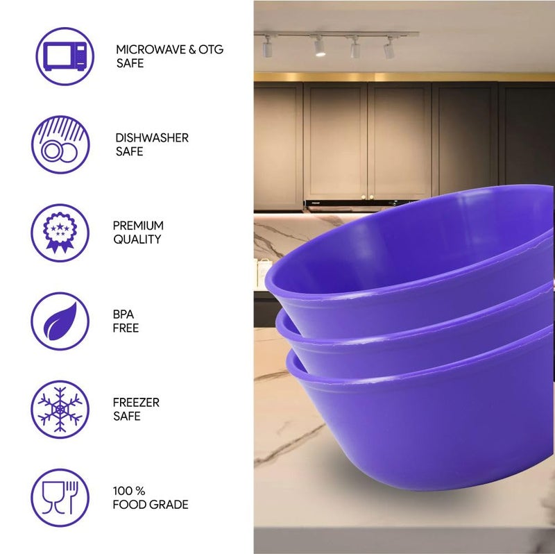 Wonder Homeware Sigma 500 Unbreakable BPA Free Plastic Bowl Set for Cereal, Salad, Rice, Soup, Pasta, Snack Bowl, Microwave Safe, Dishwasher Safe, 3 Pcs, 450 ml (Violet) - Image 5
