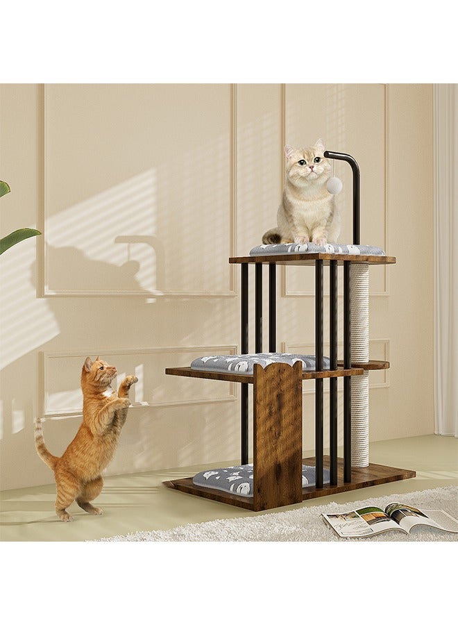 Generic Wooden Multi-Level Cat Tree Tower with Scratch Posts, Hammock, Toys, and Soft Pads – Indoor Climbing Condo for Small and Large Cats  - Image 1