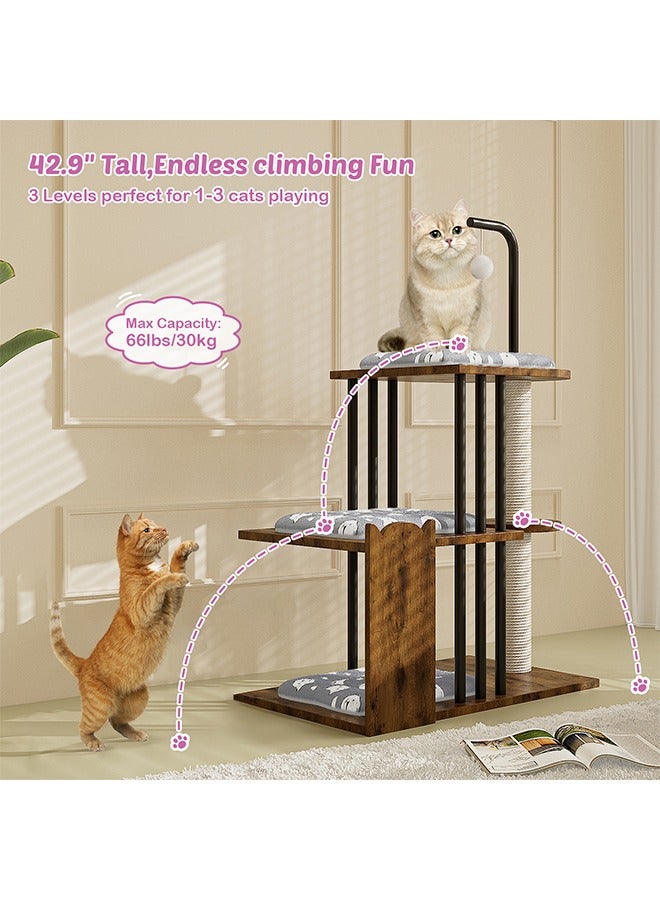 Generic Wooden Multi-Level Cat Tree Tower with Scratch Posts, Hammock, Toys, and Soft Pads – Indoor Climbing Condo for Small and Large Cats  - Image 2