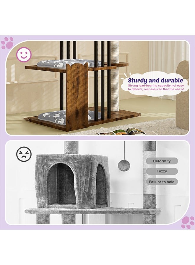 Generic Wooden Multi-Level Cat Tree Tower with Scratch Posts, Hammock, Toys, and Soft Pads – Indoor Climbing Condo for Small and Large Cats  - Image 5