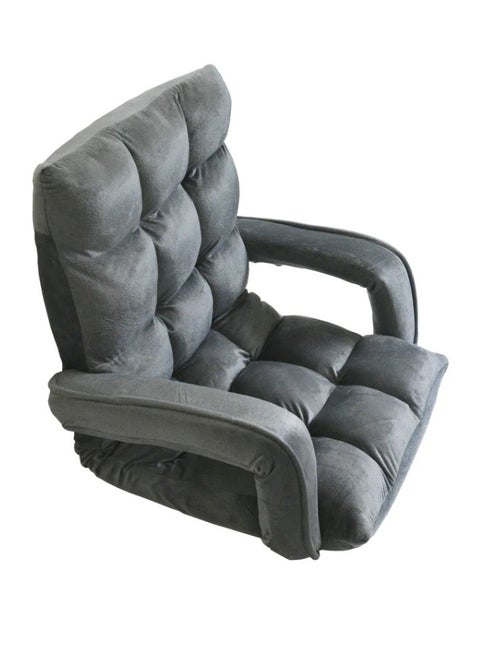 Luxury Folding Floor Chair with Armrest – Comfortable Velvet Fabric Recliner Chair for Relaxing and Camping, Comfortable Back Support, Folds Easily for Storage, Ideal for Living Rooms, Gaming, and Picnics, 60 x 54 x 54 cm, Grey