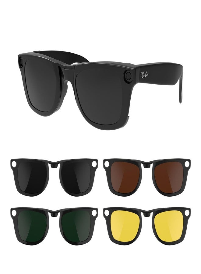RCstyle 4Pcs Polarized Clip Compatible With Ray-Ban Meta Wayfarer Smart Glasses Color Changing Clip Set for Man and Woman Size L (Dark Green, Night Vision Yellow, Black, Brown), Dark Green, Night - Image 1