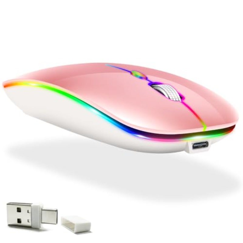 KLO Rechargeable Bluetooth 5.2 3.0 Type-C USB-2.4G Mouse for MacBook MacBook air Pro iPad Wireless Mouse for Laptop Notebook pc iPad Chromebook 2 Pink - Image 1