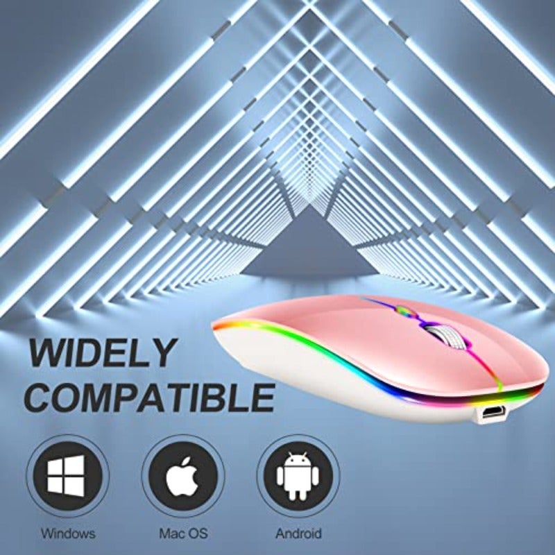 KLO Rechargeable Bluetooth 5.2 3.0 Type-C USB-2.4G Mouse for MacBook MacBook air Pro iPad Wireless Mouse for Laptop Notebook pc iPad Chromebook 2 Pink - Image 3