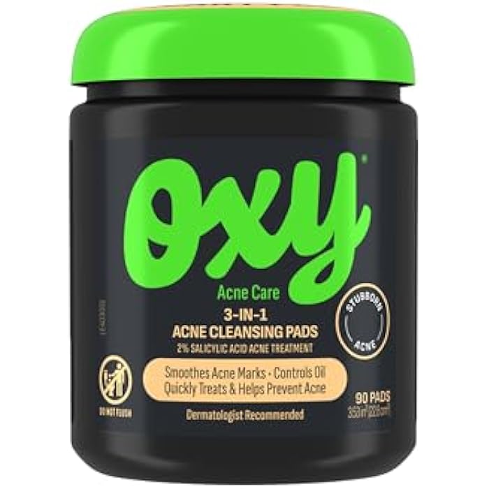 Oxy 3-IN-1 Acne Facial Cleansing Pads, Maximum Strength 2% Salicylic Acid Stubborn Acne Treatment, Controls Oil, Unclogs Pores, Smooths & Brightens Skin, Dermatologist Recommended, 90 Pads - Image 1