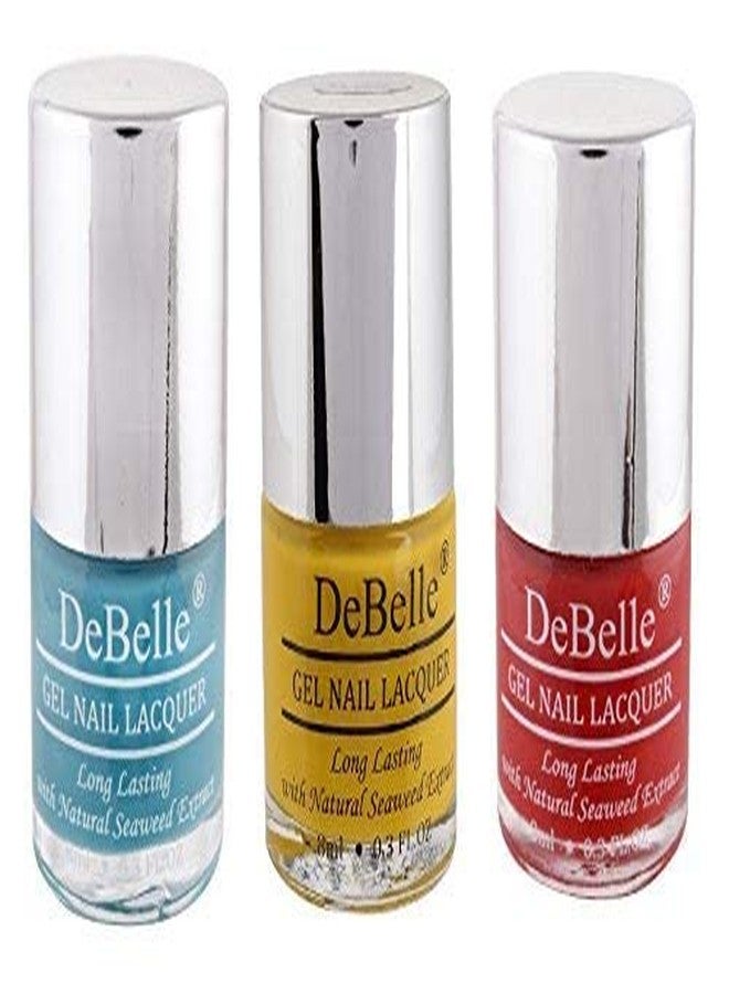 دي بيلي مجموعة طلاء أظافر جل من ديبيلي، 3 ألوان: أزرق فيروزي (رويال كوكتيل)، أصفر (كاراميلو يلو)، أحمر (فرينش أفير)، 24 مل (8 مل لكل لون). - Image 1