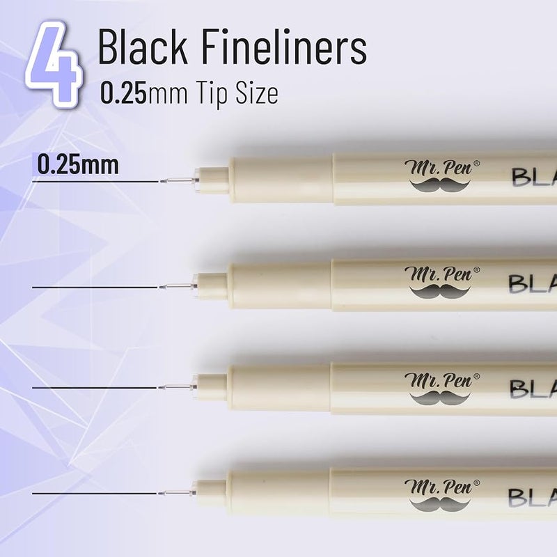 Mr. Pen - Black Fineliners, 0.25mm, 4 Pack, Bible Pens No Bleed, Fine Tip, Ultra Fine, Black Art Pens - Image 2