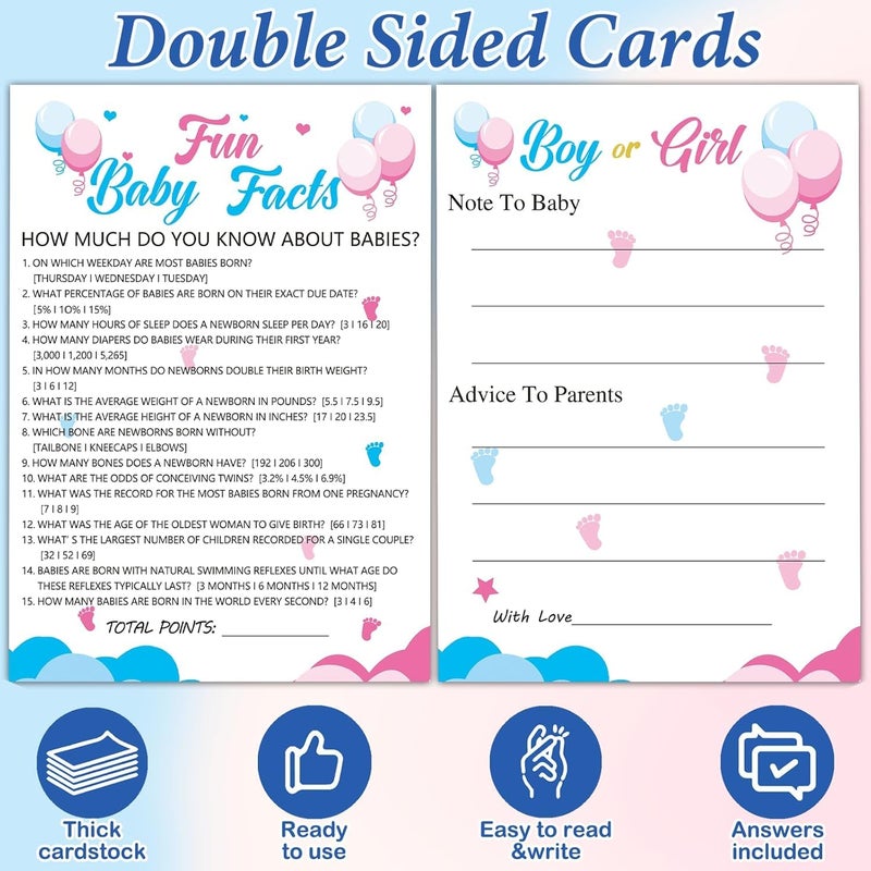 Mecholey 200 Pieces Gender Reveal Games for Guests, Gender Reveal Decorations Idea, Baby Shower Cards and Pencils for Boy or Girl Gender Reveal - Image 4