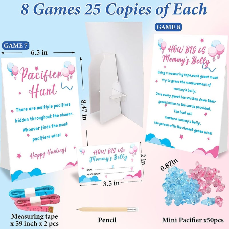 Mecholey 200 Pieces Gender Reveal Games for Guests, Gender Reveal Decorations Idea, Baby Shower Cards and Pencils for Boy or Girl Gender Reveal - Image 3