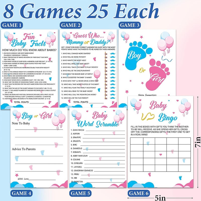 Mecholey 200 Pieces Gender Reveal Games for Guests, Gender Reveal Decorations Idea, Baby Shower Cards and Pencils for Boy or Girl Gender Reveal - Image 2