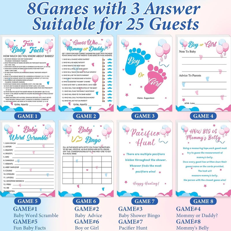 Mecholey 200 Pieces Gender Reveal Games for Guests, Gender Reveal Decorations Idea, Baby Shower Cards and Pencils for Boy or Girl Gender Reveal - Image 5