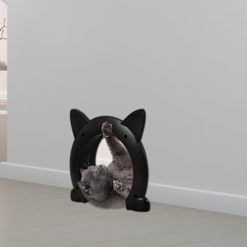 PRETYZOOM Pet Door Cat Shaped Interior Door Plastic Medium Size Black Two-Way Entry Kitten - Image 4