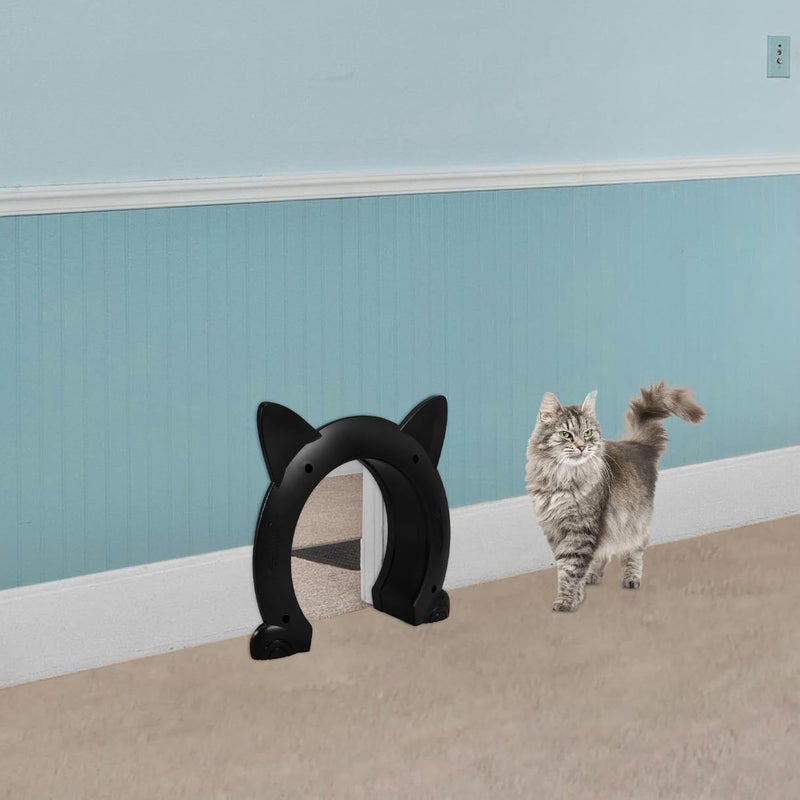 PRETYZOOM Pet Door Cat Shaped Interior Door Plastic Medium Size Black Two-Way Entry Kitten - Image 5