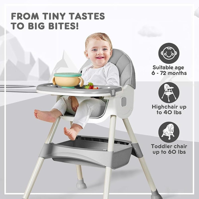 Bentifar High Chair for Babies and Toddlers, Foldable Baby High Chair with Adjustable Backrest, Double Removable Tray, Supports Up to 50KG, Easy to Clean (Gray) - Image 3