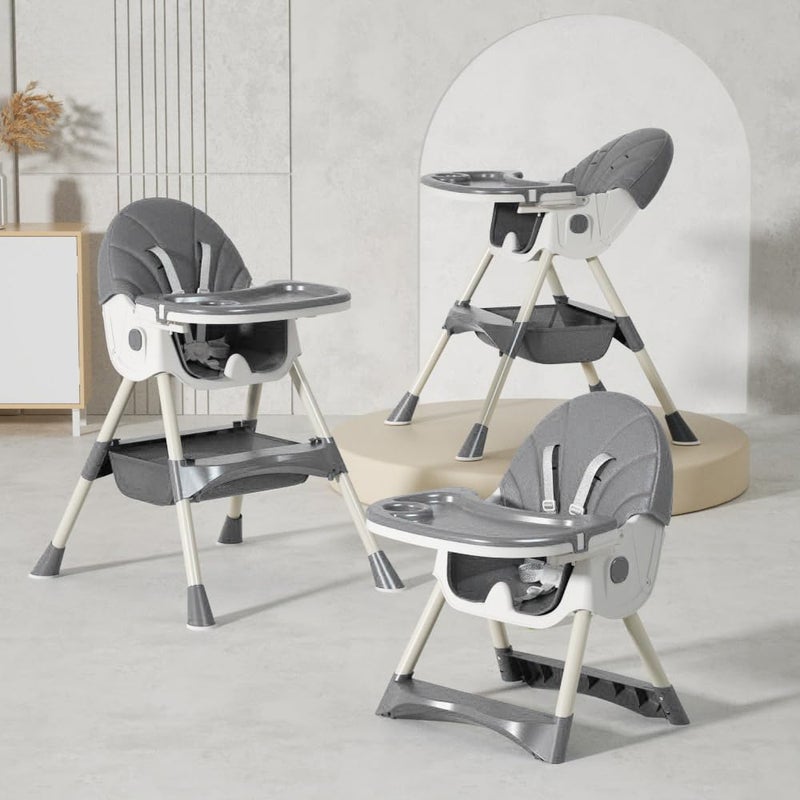 Bentifar High Chair for Babies and Toddlers, Foldable Baby High Chair with Adjustable Backrest, Double Removable Tray, Supports Up to 50KG, Easy to Clean (Gray) - Image 2