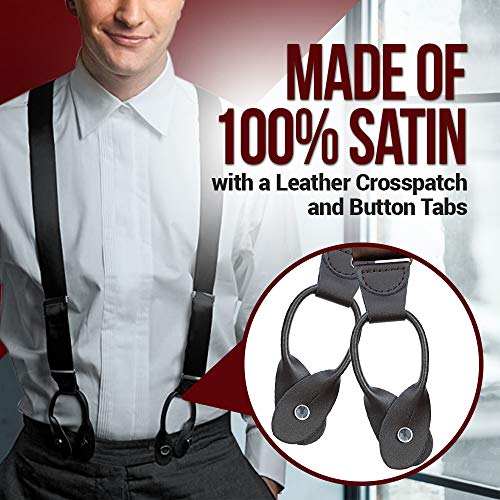 HOLD'EM 100% Silk Suspenders Men Y-Back Fancy Solid Button End-White Paisley - Image 3