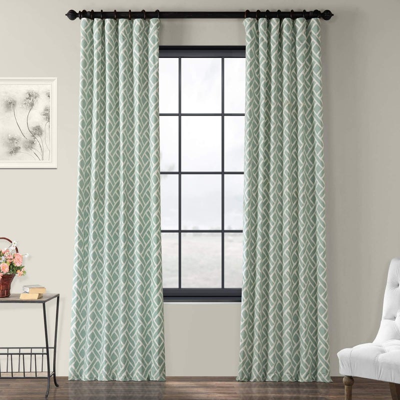 HPD Half Price Drapes HPD Half Price Drapes Modern Geometric Printed Curtains Luxury Cotton Curtains 96 Inches Long 1 Panel Room Darkening Curtains for Bedroom  Living Room 50W x 96L Crosshatch Geometrical Aqua 