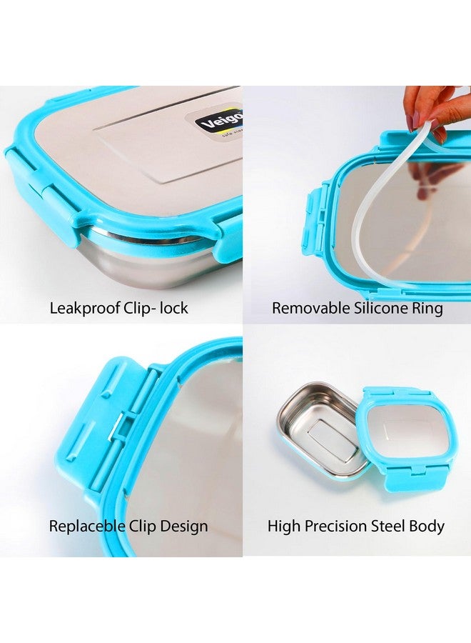 Veigo Steel Lunch Boxes for Office Men, Tiffin Box for Office Men, Lunch Box for Kids, Jumbo 950 ml, 180 ml Veg Box | Detachable Clips | Leakproof & Airtight | Durable Stainless Steel Lid | Aqua Blue - Image 5