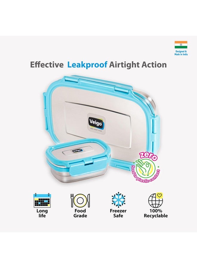 Veigo Steel Lunch Boxes for Office Men, Tiffin Box for Office Men, Lunch Box for Kids, Jumbo 950 ml, 180 ml Veg Box | Detachable Clips | Leakproof & Airtight | Durable Stainless Steel Lid | Aqua Blue - Image 2