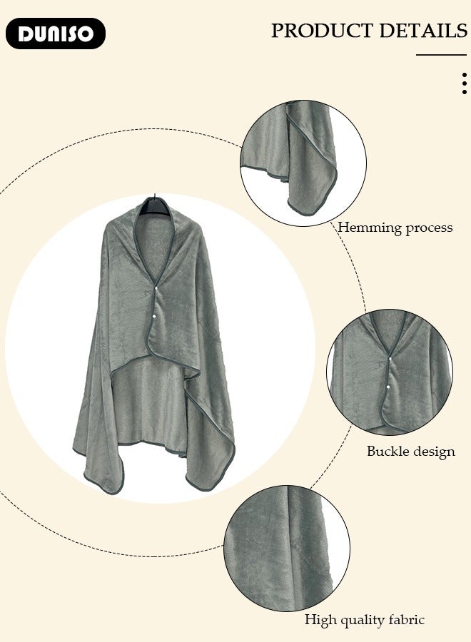 DUNISO بطانية قابلة للارتداء 2 في 1 بزنار، دافئ متعدد الوظائف للكتف، بطانية فليس قابلة للارتداء، رمية مريحة بونشو، بطانية حضن لفصل الشتاء، المنزل، المكتب، المدرسة - Image 2
