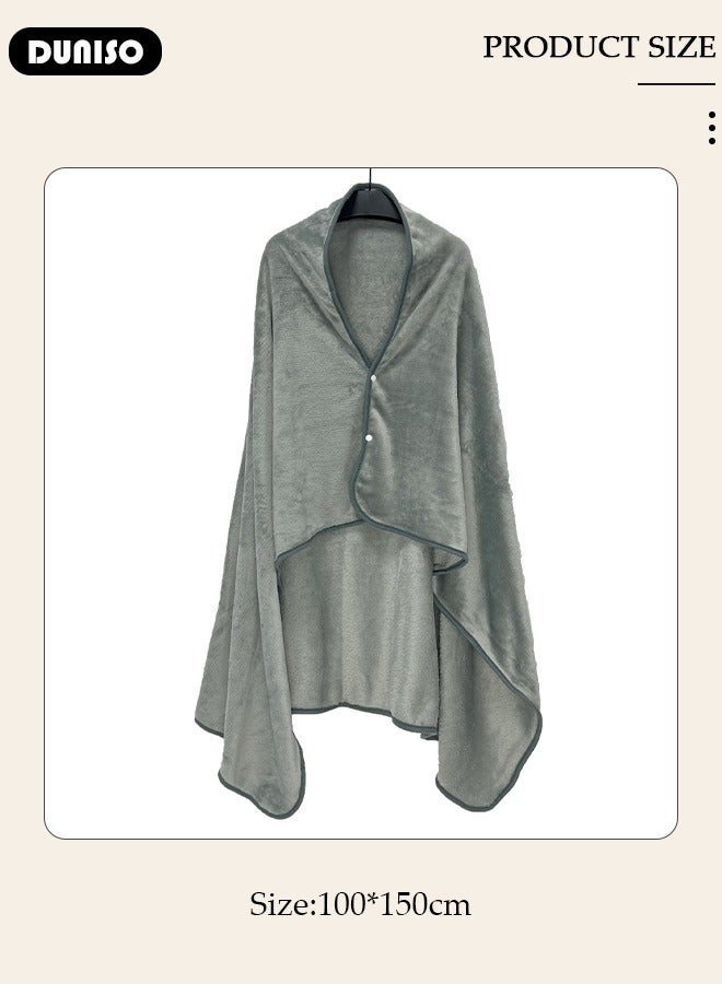 DUNISO بطانية قابلة للارتداء 2 في 1 بزنار، دافئ متعدد الوظائف للكتف، بطانية فليس قابلة للارتداء، رمية مريحة بونشو، بطانية حضن لفصل الشتاء، المنزل، المكتب، المدرسة - Image 4