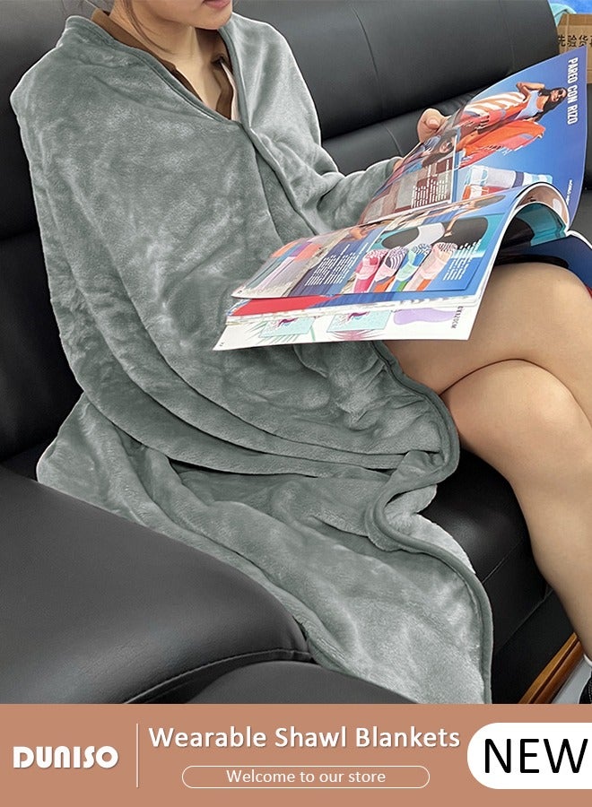 DUNISO بطانية قابلة للارتداء 2 في 1 بزنار، دافئ متعدد الوظائف للكتف، بطانية فليس قابلة للارتداء، رمية مريحة بونشو، بطانية حضن لفصل الشتاء، المنزل، المكتب، المدرسة - Image 1