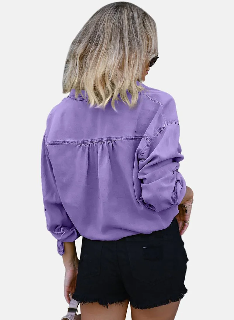 YUNIQEE Purple Relaxed Fit Spread Collar Long Sleeves Shirts