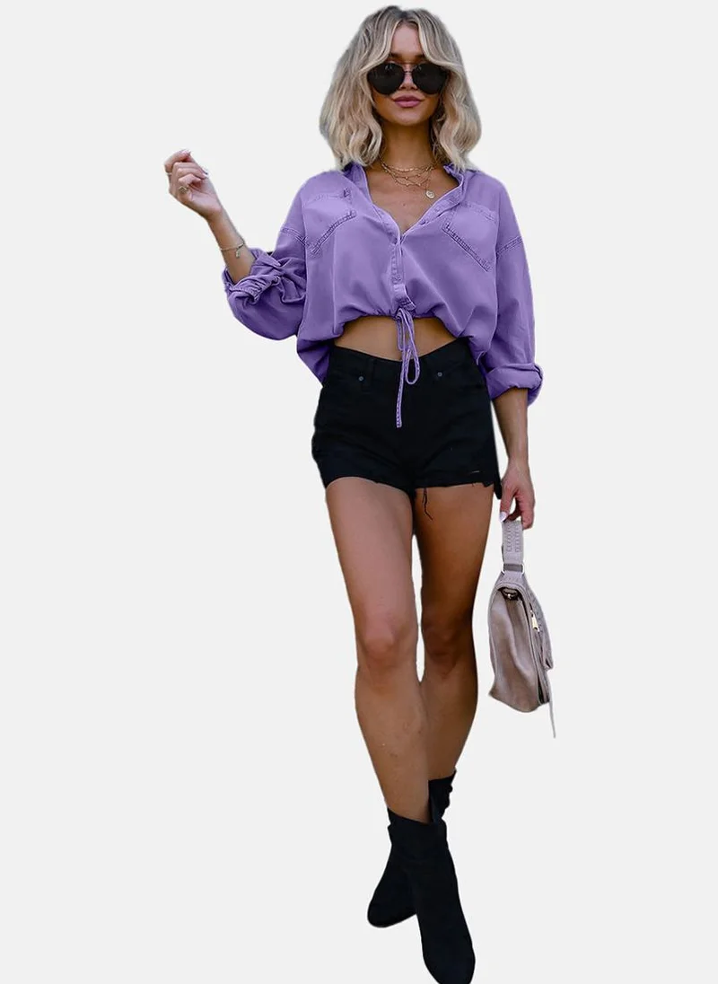YUNIQEE Purple Relaxed Fit Spread Collar Long Sleeves Shirts