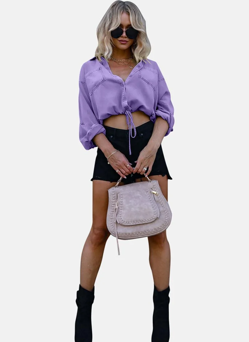 يونيكي Purple Relaxed Fit Spread Collar Long Sleeves Shirts