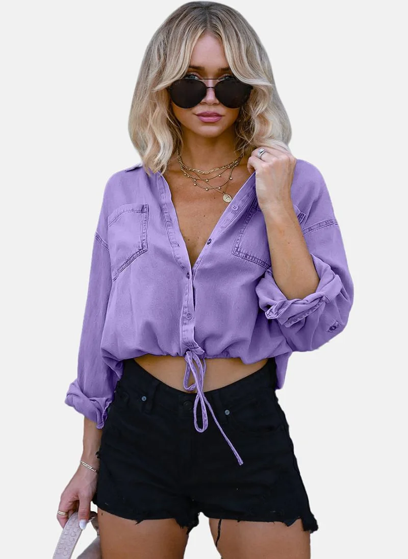 YUNIQEE Purple Relaxed Fit Spread Collar Long Sleeves Shirts