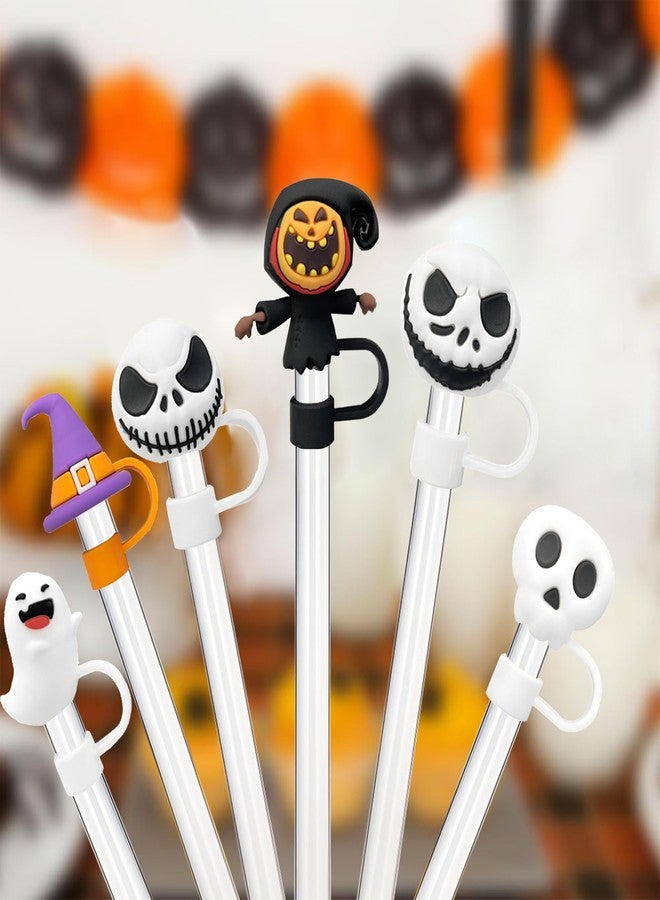SEMATA 6PCS Halloween Straw Cover Cap for Stanley Cup Accessories,Silicone Straw Toppers for Stanley Tumbler 40&30 oz,Cute Skull Ghost Reusable Straw Tips Protectors Compatible with 10mm 0.4in Straws - Image 4