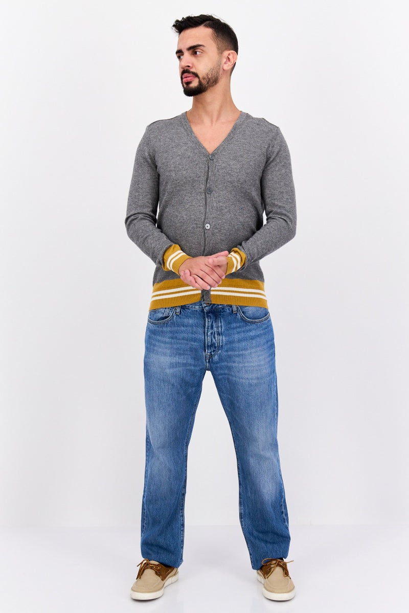 SELECTED Men V-Neck Long Sleeves Knitted Baron Cardigan, Grey  - Image 3