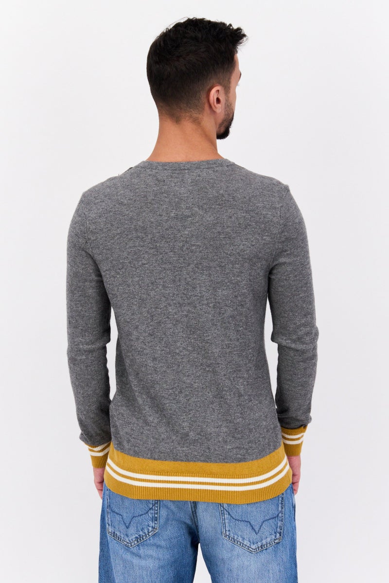 SELECTED Men V-Neck Long Sleeves Knitted Baron Cardigan, Grey  - Image 2